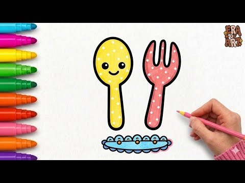 How to Draw Fork- Spoon Cute & Easy Drawing Step-By-Step for Kids