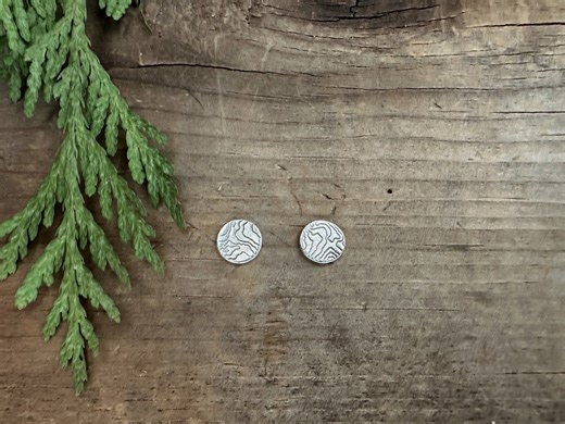 Topo Map, Post Earrings, Recycled Silver, Topographic Map, Made for Adventure, Outdoor Jewelry - Etsy