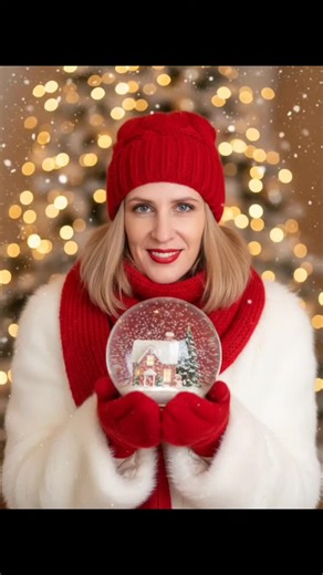 ИИ - АССИСТЕНТЫ | SEO | РЕКЛАМА WB Егорова Ирина on Instagram: "Заходим в бот по ссылке в шапке профиля Добавляем исходное фото Пишем промт: Create a close-up portrait of a stunning woman, smiling gently, with well-done makeup, red lipstick, wearing a red knitted hat and a matching red scarf, red gloves, and a fluffy white fur coat. She is holding a beautiful, large glass snow globe that contains a winter scene: a cozy, illuminated house and a decorated Christmas tree, with snow on the ground. T