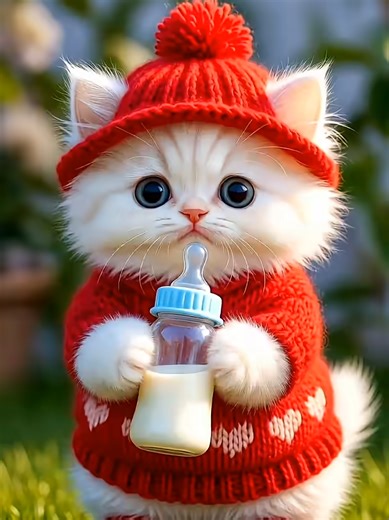 cute kitten wearing a red jarsi and red cap beautiful design 🥰 #catvideos #cat #funny #catdance