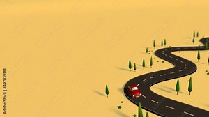 3D animation - Animation of a running red car. It runs forever without interruption.