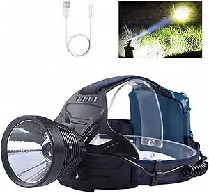 Rechargeable Headlamp, 90000 Lumen Super Bright LED Headlamp with 4 Lighting Modes & Warn Light, IPX6 Waterproof Powerful Handheld Adjustable Head lamp for Camping Hunting