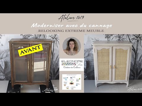 RELOOKING EXTREME MEUBLE - meuble en bois blanchi avec cannage