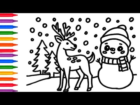 Cozy Christmas Drawing: Reindeer, Snowman & Fireplace! Step by Step Tutorial 🦌🔥⛄ (Easy Tutorial)