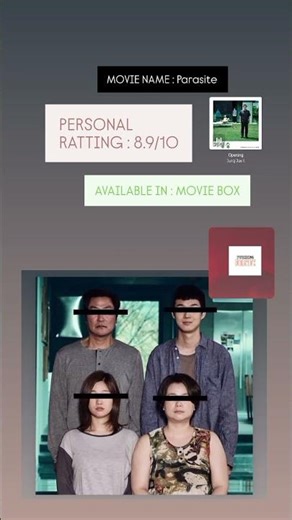 parasite (2019) my ratting is 8.9/10 .