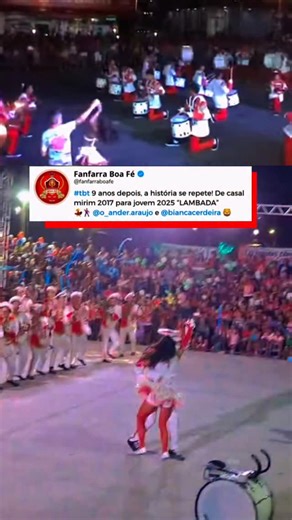 8.8K views · 18K reactions | #tbt 9 anos depois, a história se repete! De casal mirim 2017 para jovem 2025 “LAMBADA”  @o_ander.araujo e @biancacerdeira 女 . . SIGAM: @fanfarraboafe #tbt #fanfafarraboafé2025 #estiloboaféhein #dança #lambada | Fanfarra Boa Fé | Facebook