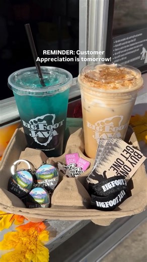 BigFoot Java on Instagram: "Customer Appreciation is TOMORROW!💗☕️ Stop by ANY BigFoot location on 9/20 to spin the wheel for a chance to win a limited-edition prize — while supplies last! ✨ Keychains, pins, hair ties, BOGO cards & more!✨ Loyalty Members: -Don’t forget to use your free 16 oz drink offer (must be registered as a loyalty member by 9/15/2025 to receive offer) -get a $5 24oz Red Bull (tomorrow only!) We’re celebrating YOU, don’t miss out! 💝 #bigfootjava #bigfootjavaco