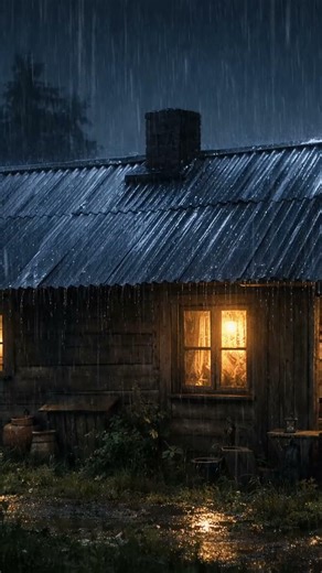 Sleep Fast with Heavy Rain on Tin Roof at Night Dark Screen
