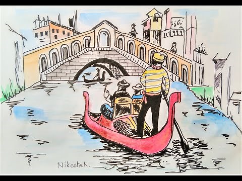 💛Romantic ride in gondola in Venice 💛 Learn how to draw & paint a Venice gondola ⭐