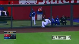 Someone send the Kansas City Royals trainer out there to check on the left-field wall. | MLB