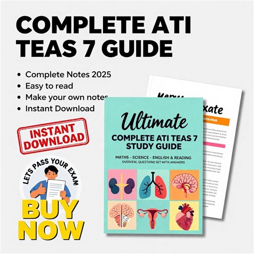 ATI TEAS 7 Study Guide – Complete Nursing Exam Prep PDF (2026) - Etsy Australia
