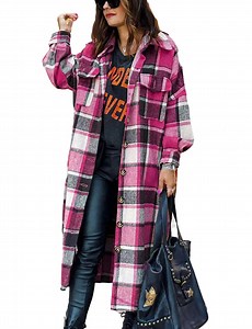 Fantaslook Flannel Shirts for Women Button Up Plaid Shirt Long Pocketed Shacket Jacket Coat - Walmart.com