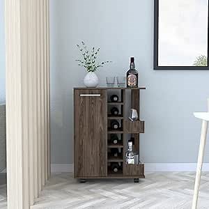 Bar Cart Wells, Four Casters - Dark Walnut - Living Room
