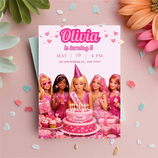 Barbie Birthday Invitation, Pink Party Canva Editable, Glam Doll Theme, Printable Girl Birthday, Digital Template, Fun Kids Celebration - Etsy