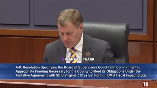 Watch as the Fairfax County Board of Supervisors passes a resolution specifying a good faith commitment to appropriate funding for SEIU Virginia 512’s historic tentative agreement. From codifying wage increases to paid leave to protections relating to AI, this contract is a win-win for workers and the community. Thank you to the Board for recognizing the hard work of county employees. Now, on to the budget! 💜✊ #FairfaxCounty #UnionStrong #SEIUVA512 | SEIU Virginia 512