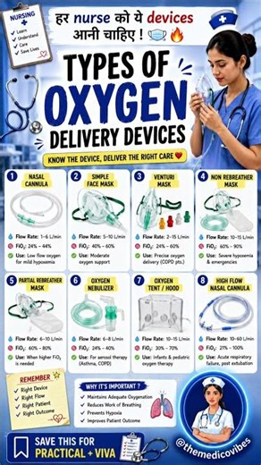 Save This: Types of Oxygen Delivery Devices 💙 #nursingstudent
