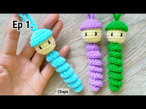Ep1. Body 💙 Crochet Worry Worm Keychain Tutorial step by step #crochet #crochettutorial