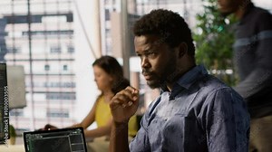 Data scientist developing and maintaining machine learning APIs solving complex problems. Man training predictive models capable of handling tasks such as language processing, camera A