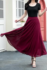 A-line Burgundy Chiffon Maxi Skirt, Women Summer Long Chiffon Skirt, Plus Size Skirt, Date Skirt, Work Skirt, Handmade Skirt, Ylistyle C5037 - Etsy