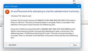 How to fix VHDX mismatch identifiers / Property ‘MaxInternalSide’ does not exist in class on Hyper-V