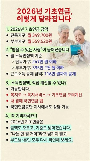 2026년 기초연금, 이렇게 달라집니다 ⭐(2026년 기초연금 총정리, 금액·기준 한눈에)