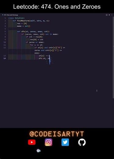 Ones and Zeroes - LeetCode 474 | Python Solution Explained (Medium)