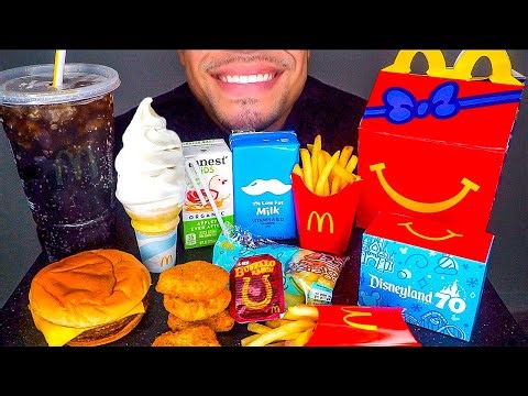 ASMR MCDONALD’S ICE CREAM CONE CHEESY CHEESEBURGERS CHICKEN NUGGETS FRENCH FRIES *BIG BITES*