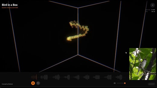 Bird in a Box - turn any bird song into a living 3D data sculpture in real time.Irrational frequency ratios + Lissajous-style paths + proximity webs + post-processing. Play a bird song (or your own voice) and watch it come alive.. #CreativeCoding @reactthreefiber @threejs #WebAudio #WebGL #GenerativeArt #DataSculpture