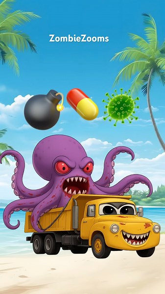 Zombie Truck vs Sea Monsters! 🦑🐊🐋💥#zombiecar