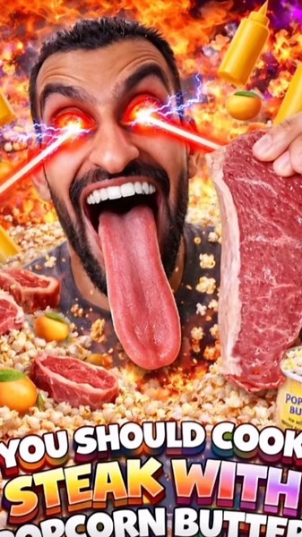 you should cook steak with popcorn butter? 🥩🍿🧈🥹✌️