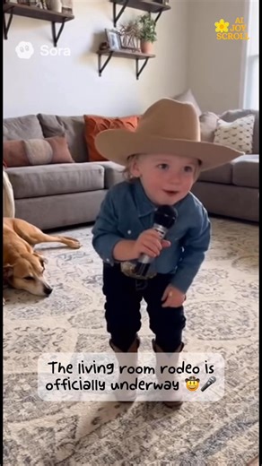 🎙️ “And here we are, folks — live from the living room rodeo!” 🤠 🐎 Tiny commentator, big energy! 🎤 This little cowboy’s giving full play-by-play of a stuffed animal showdown. The boots, the belt buckle, the commitment — 10/10 performance, zero naps taken. #ToddlerRodeo #LilCommentator #CowboyInTraining #AI – created with Sora AI | JoyScroll