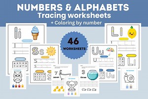 Printable Kids Color Learning Worksheets, Fun Preschool & Kindergarten Activity, Learn Alphabets Tracing, Numbers Coloring Pages - Etsy