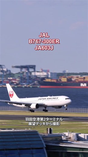 JAL B767-300ER ランディング｜羽田空港第2ターミナル展望デッキ撮影
