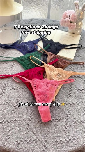 Damen-String-Unterwäsche aus Spitze, 7er-Set, vollständiges Spitzendesign, bequeme Futterung, Schleifendekoration, sexy und verführerisch, Größen M-2XL