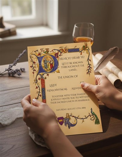 Medieval Wedding Invitation Template, Gold Parchment, Editable Canva Instant Download