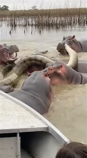 Hippo vs Anaconda #snake #wildlife #hippo #anaconda #animals