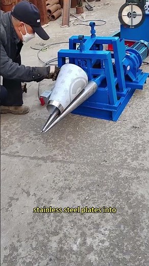 The conical plate rolling machine rolls stainless steel plates into conical shapes for installation