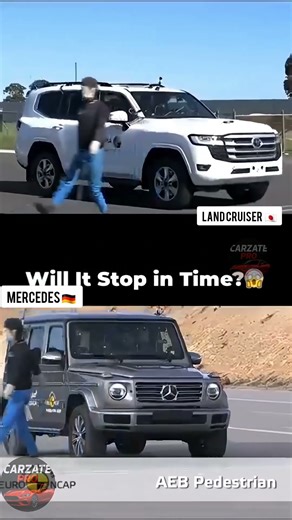 AEB Pedestrian Test: Land Cruiser vs Mercedes G-Class – Will They Stop in Time? 😱
