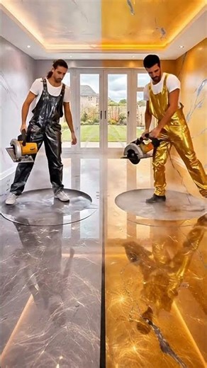 This Two-Sided Floor is INSANE 🤯💛🤍 #epoxy #epoxyfloor #satisfying