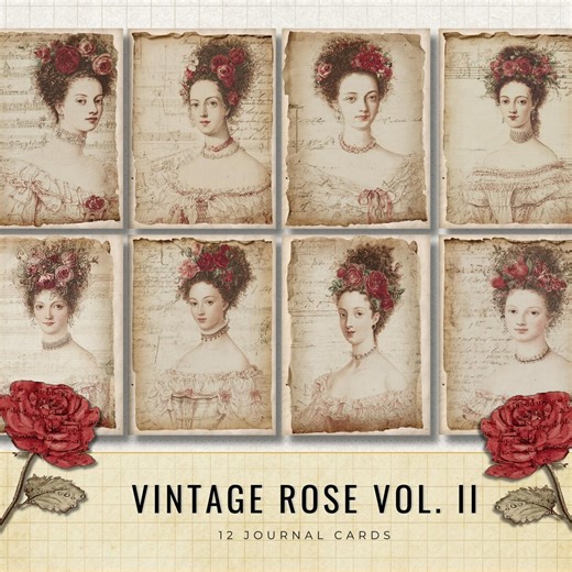 Vintage Rose Journal Cards, Victorian Lady Ephemera Kit (PDF Download) - Etsy