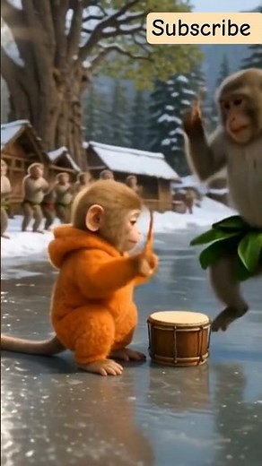 when joy meets rhythm 🐒❣️ baby monkey dance as papa drum in the ice wild ❄️🥁 #monkey #shorts #viral