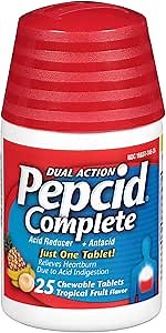 Pepcid Complete Acid Reducer + Antacid Chewable Tablets, Tropical Fruit, 25 ct (557951)
