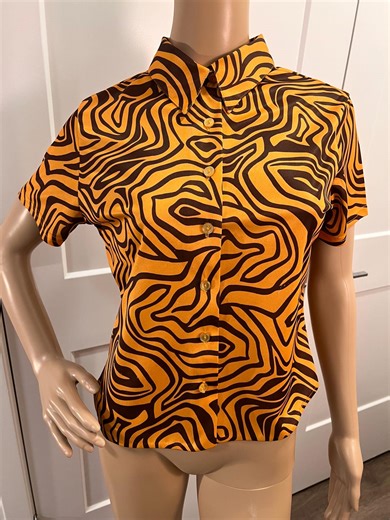 60s Short Sleeve Animal Print Blouse - Etsy