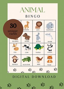 Animal Bingo Game for Kids: Printable Classroom Party Activity (PDF Download) - Etsy UK