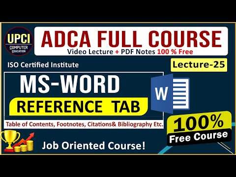 MS Word Reference Tab Full Tutorial (ADCA Lecture 25) | Table of Content, Footnote, Citation.