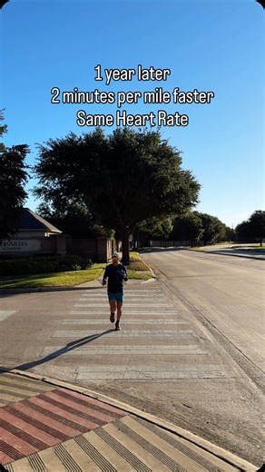 Same heart rate. Same perceived effort. Almost 600 hours later… a 2-minute-per-mile improvement. Last year: 10:34/mi @ 133 bpm Today: 8:29/mi @ 134 bpm That’s the science of consistency. When you train your aerobic system correctly — low heart rate, high volume, controlled intensity — the body rewires how it uses oxygen: 🧠 Central Adaptations – Stroke volume increases and plasma volume expands. Each heartbeat moves more oxygen, so the same HR = more power and speed. 💪 Peripheral Adaptations – 