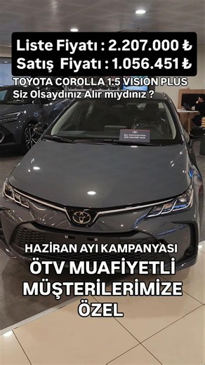 TOYOTA COROLLA 1.5 VISION PLUS ÖTV MUAFİYET #reels #keşfet #kampanya #toyota #corolla #toyotacorolla
