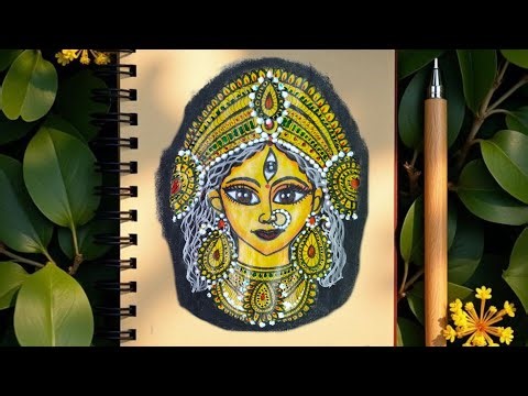 Brown Paper Durga Mata Drawing ✍️| Easy Maa Durga Face Drawing on Brown Paper||