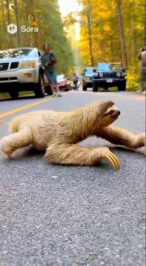 Sloth Crossing the Road – Everyone Waits Patiently