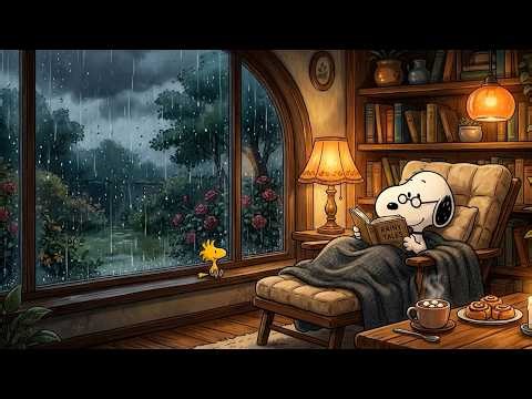 Snoopy’s Cozy Rainy Evening by the Window 📖🌧️ Soft Lofi Beats for Relax, Study & Sleep
